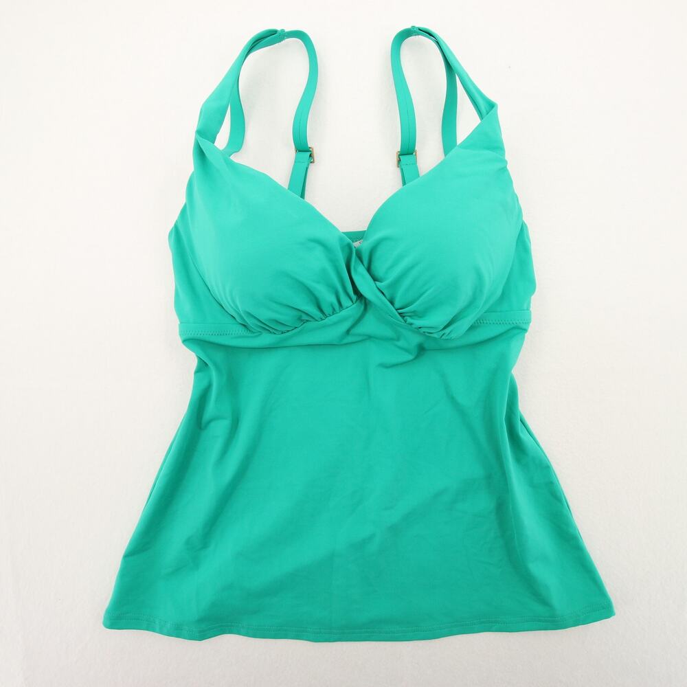 Lands End Tankini Swim Top Green Push Up Bra Adjustable Straps 30D/32C